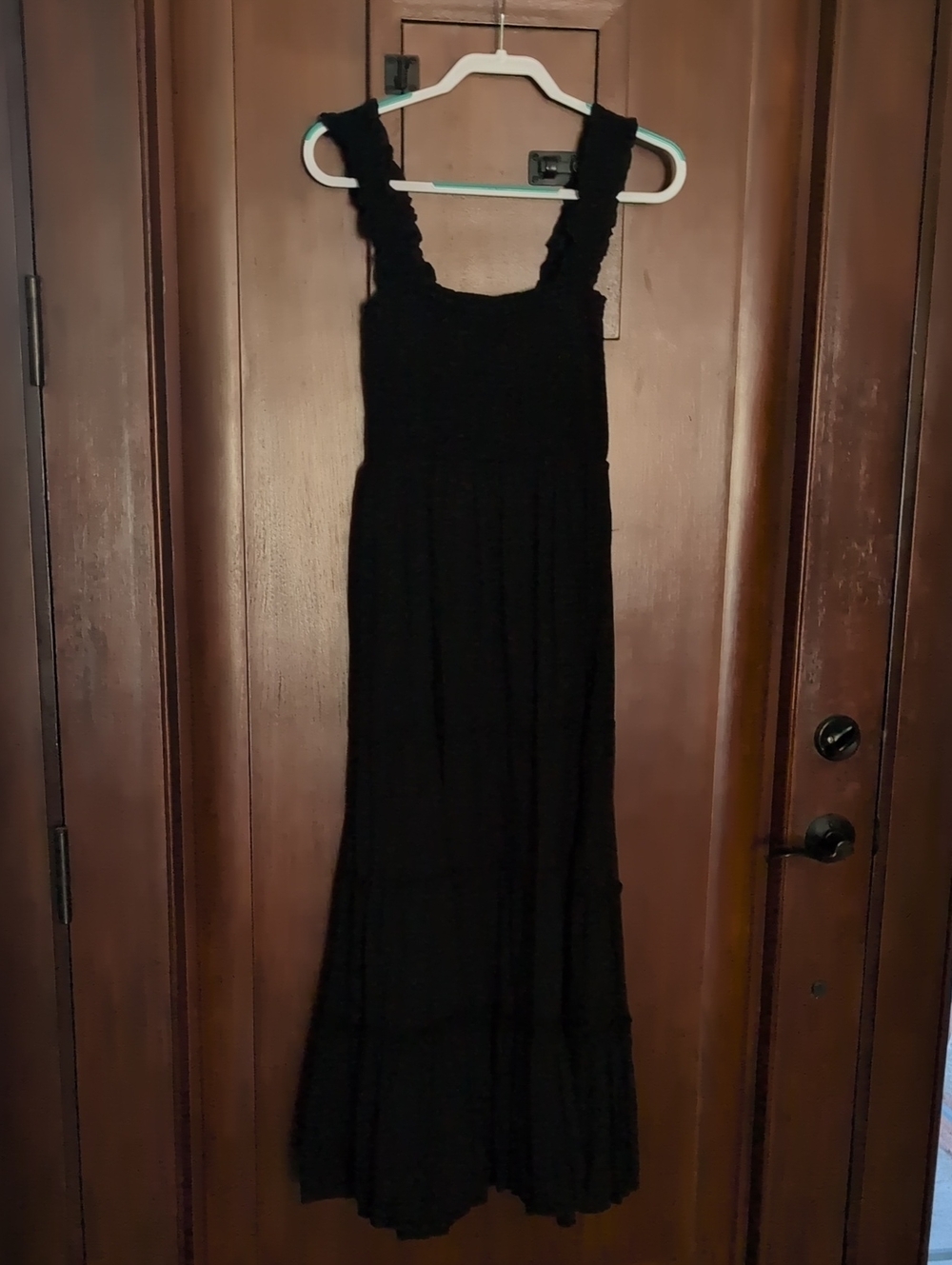 dip Black Smocked Maxi Dress with Ruffle Straps